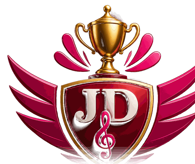 The JD Studios Africa emblem: a winged crimson shield with a gold trophy and a treble clef